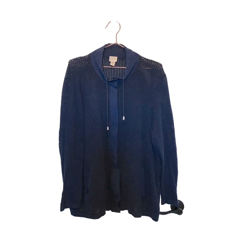 Chico's Women's Navy Open-Knit Hooded Cardigan